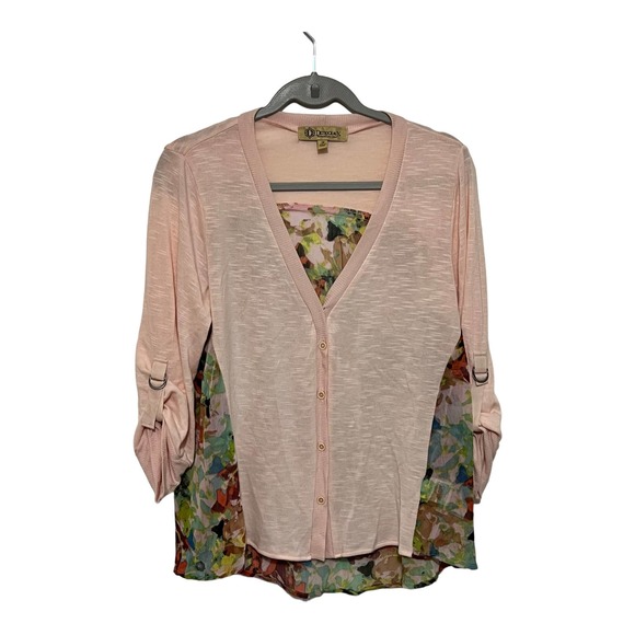 Democracy Pink Cardigan with floral mesh back. Size Medium - Picture 1 of 7